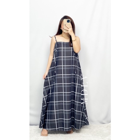 MDLV ~ 0290# Cadenza Plaid Camisole Dress Maxi Kotak Korea Import