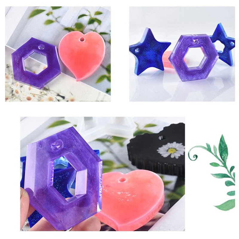 SIY  12Pcs/Set Crystal Epoxy DIY Resin Mold Keychain Geometry Pendant Silicone Mould