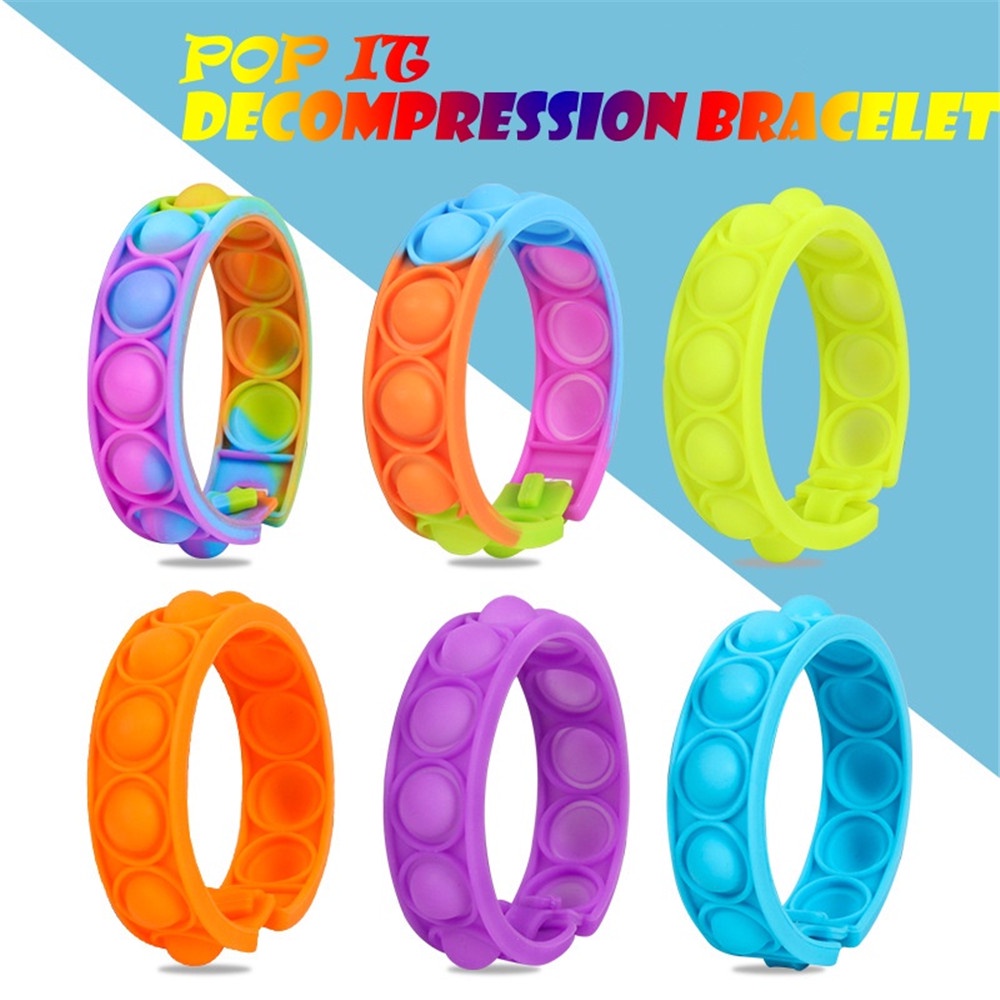 POP IT Fidget Toy Gelang Teka-teki Anak Dekompresi Jari Gelembung Musik Mainan Warna Gelang Silikon