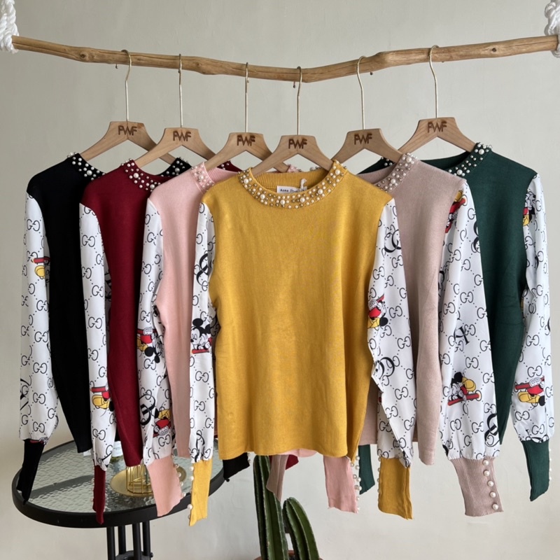 Puffed Sleeves Knit Sweater / Atasan Rajut Baju Import Wanita Lengan Balon