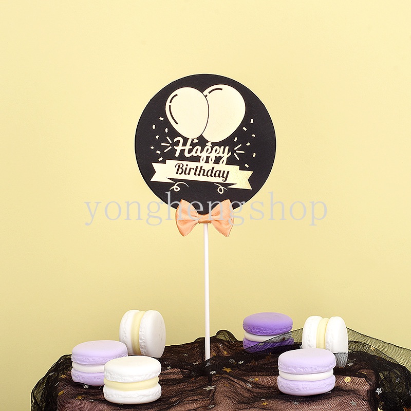 Topper Kue Desain Happy Birthday Warna Hitam Bronzing Untuk Dekorasi Pesta Baby Shower