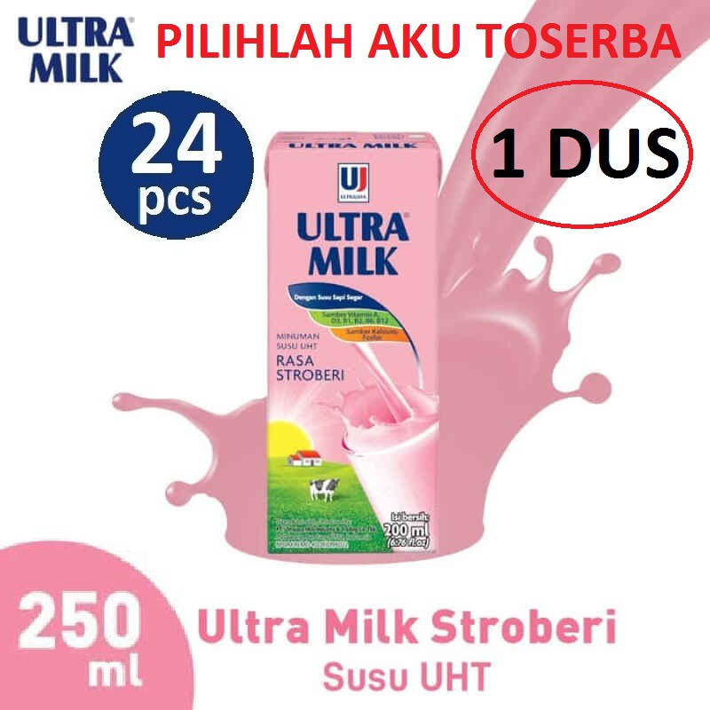 Susu Ultra Stroberi (Strawberry) - 250 ml - (1 DUS ISI 24)