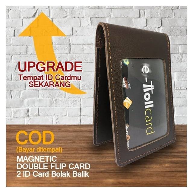 

Tempat ID Card Kulit - Magnetic - Flip Flop. Ada 2 Slot Tempat ID Card