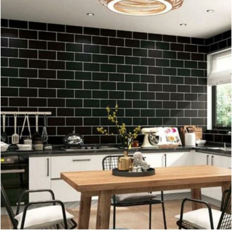 Wallpaper Sticker Dinding Bata Hitam Garis Putih