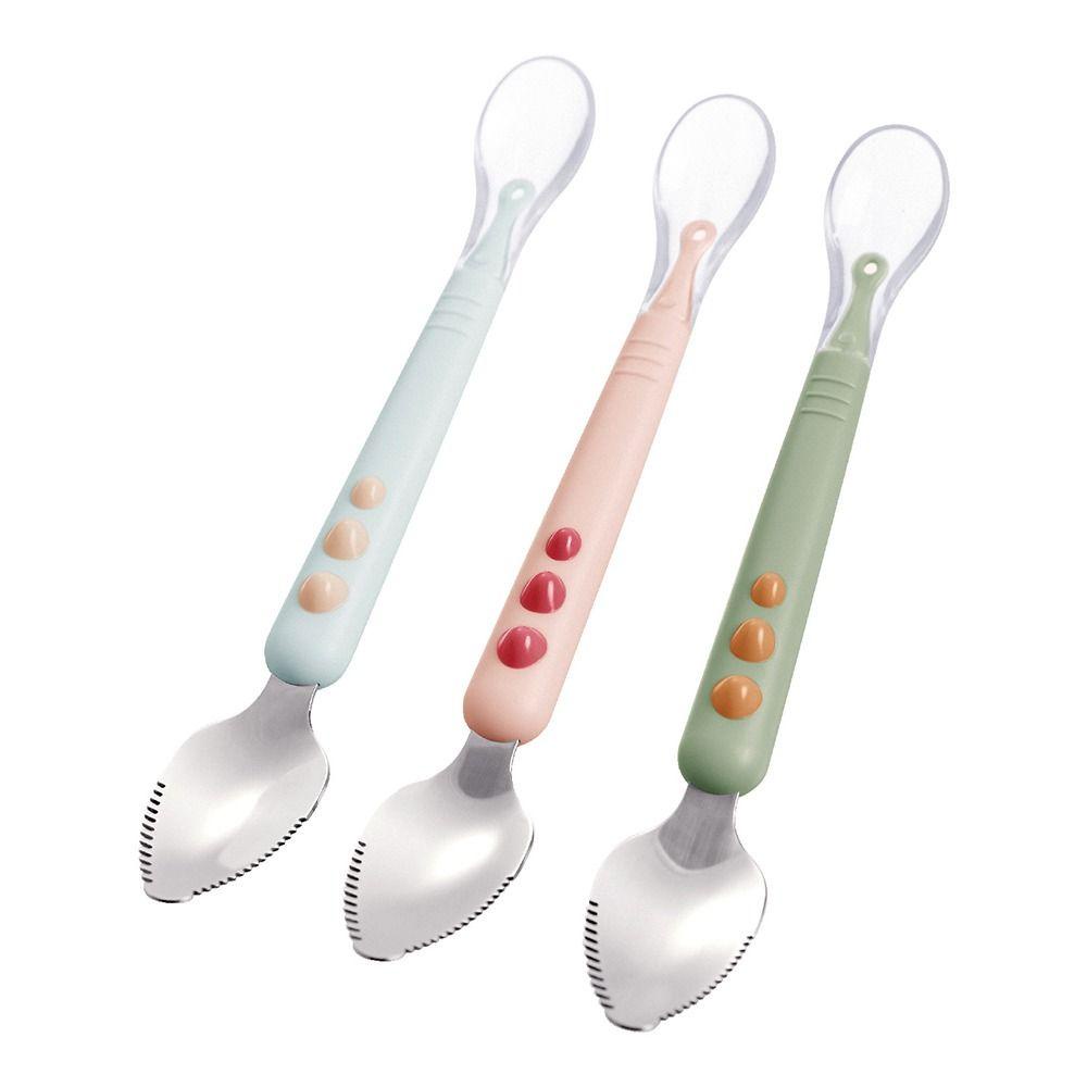 Top Sendok Makan Makanan Bayi Portable Dengan Kotak Penyimpanan Peralatan Makan Anak Scraping Spoon