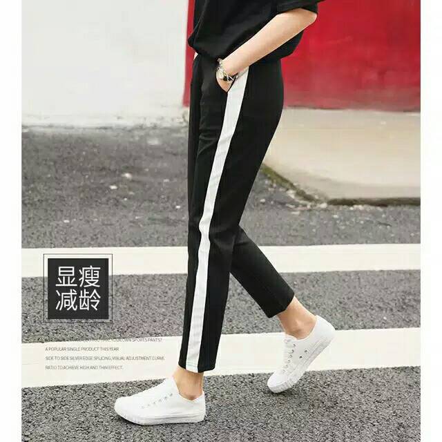 Celana strip scuba hitam putih legging zara pants zarra celana olahraga santai