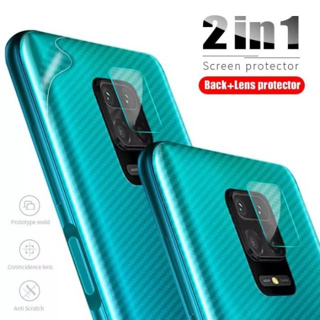 2IN1 Garskin Karbon Xioami Redmi Note 9s Skin Carbon 3D Pelindung Anti Gores Kamera Belakang Premium