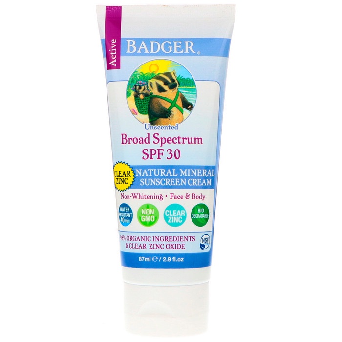 Badger Active Natural Mineral Sunscreen SPF 30 Clear Zinc Unscented