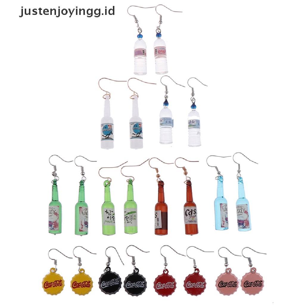 1 Pasang Anting Kait Gantung Desain Botol Bir Handmade DIY Aksesoris Wanita