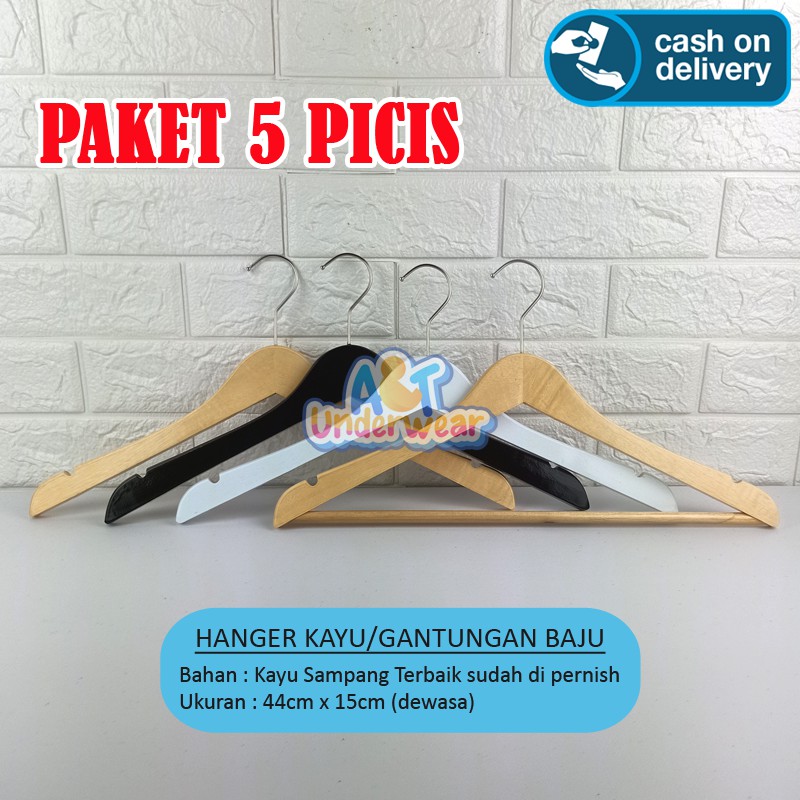 AT226-PAKET 5 PICIS HANGER BAJU KAYU/GANTUNGAN BAJU/HANGER KAYU