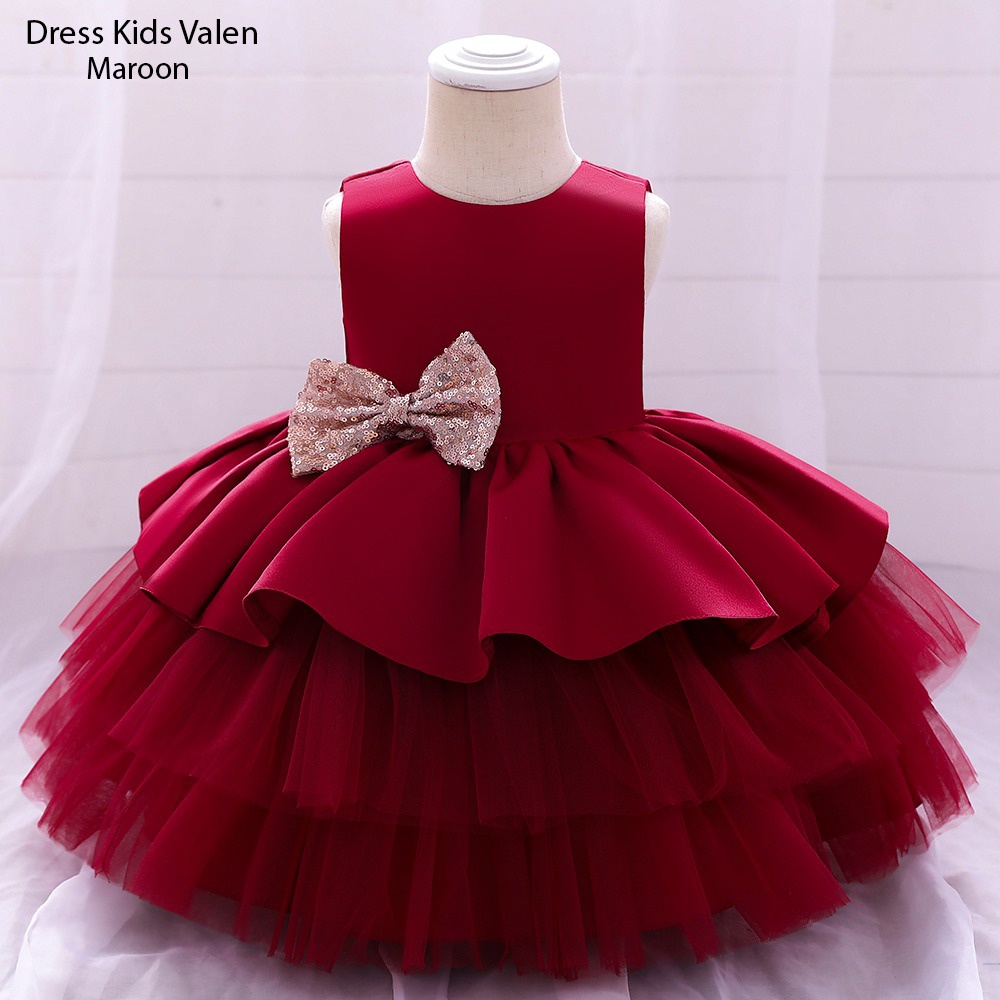 Dress Kids Valen/ Dress Brukat Pita Asli / Baju Pesta Bayi  Tanpa Lengan / Gaun Anak Bayi Best Seller