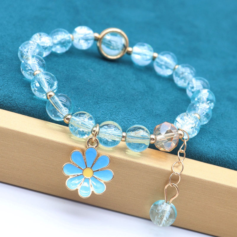 Multi- Layers Crystal Bracelet With Daisy Flowers  /Daisy Bracelet   / Transparent Crystal Flower Bracelet / Handmade Elastic Bracelets