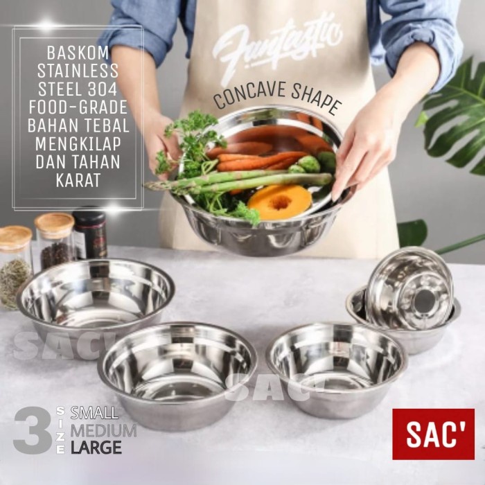 misi- NESTO Basin Baskom Stainless 304 Piring Stainless Tebal Kobokan 3Size