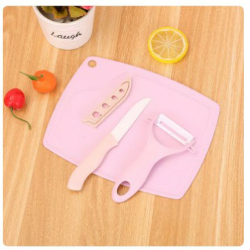 Talenan Set Pisau Keramik + peeler + talenan (3 in 1) pisau buah alat serut Mysunstore