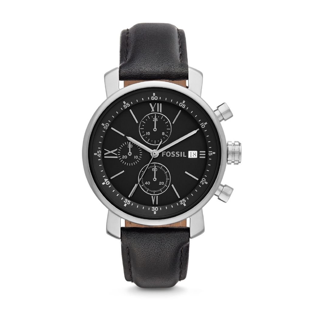 Fossil Rhett Chronograph Black Leather Watch [BQ1006]