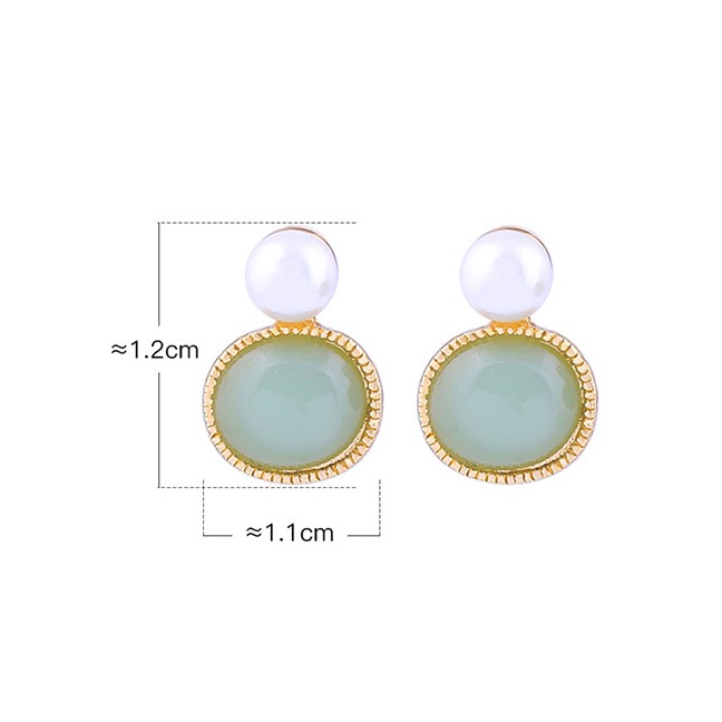 LRC Anting Tusuk Fashion Gold Geometric Circle Pearl Earrings D03277