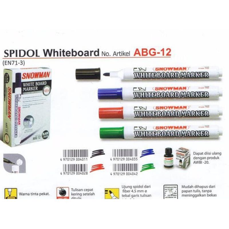 

(1 Pcs) Snowmam Spidol Whiteboard Marker / Spidol Snowman White Board Marker ABG-12 / Spidol Snowman Papan Tulis