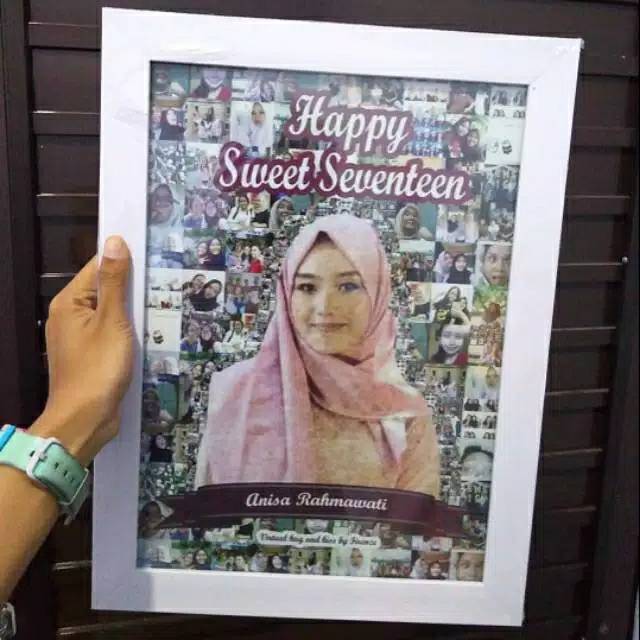 Frame kaca + desain + cetak foto mozaik  hadiah kado unik lucu custom ultah wisuda wedding