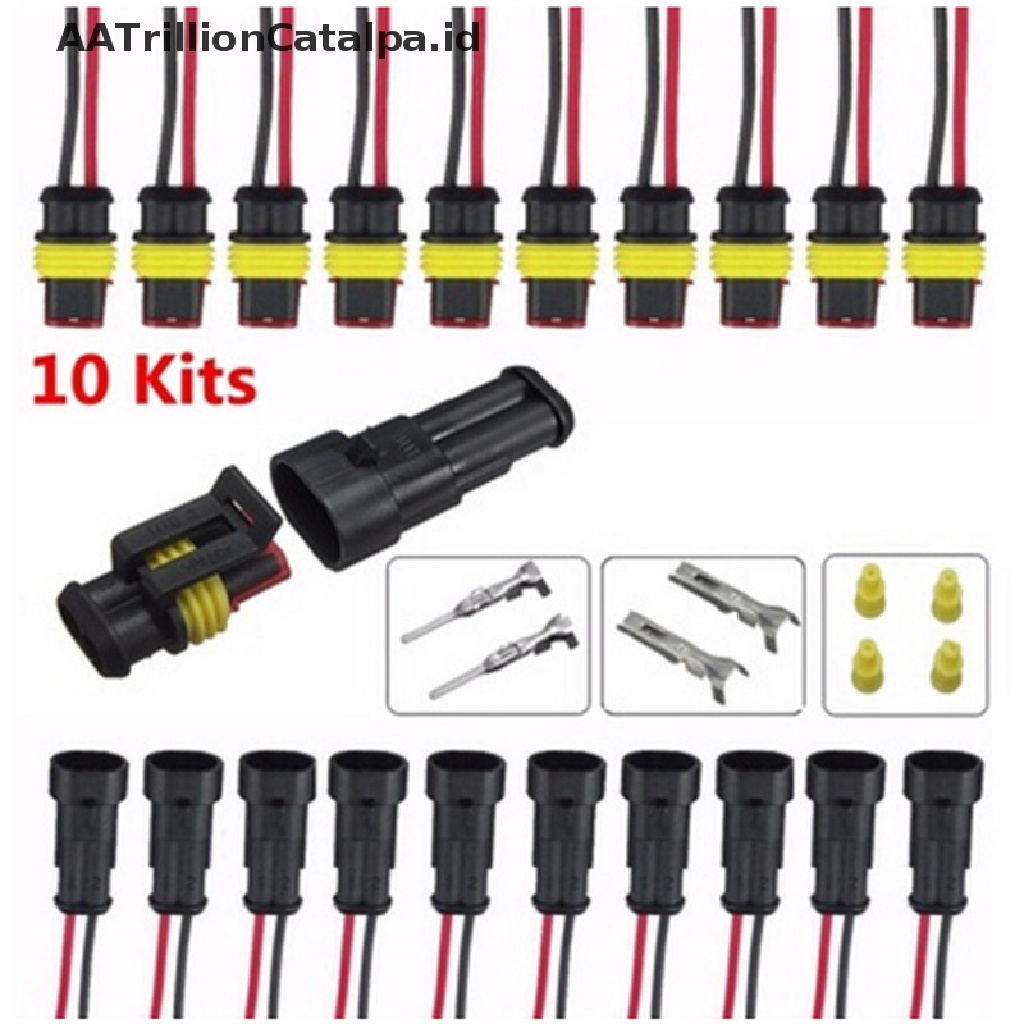 Aatrillioncatalpa 10pcs Konektor Kabel Listrik 2 Pin Anti Air Untuk Mobil