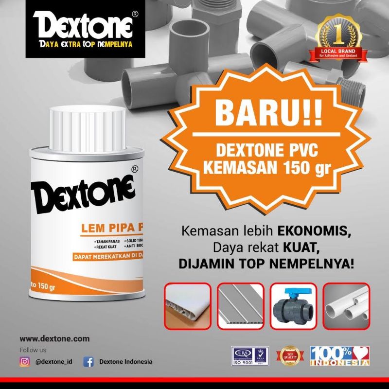 Lem Pipa PVC KALENG 150gr Paralon Pralon - DEXTONE 150 gram