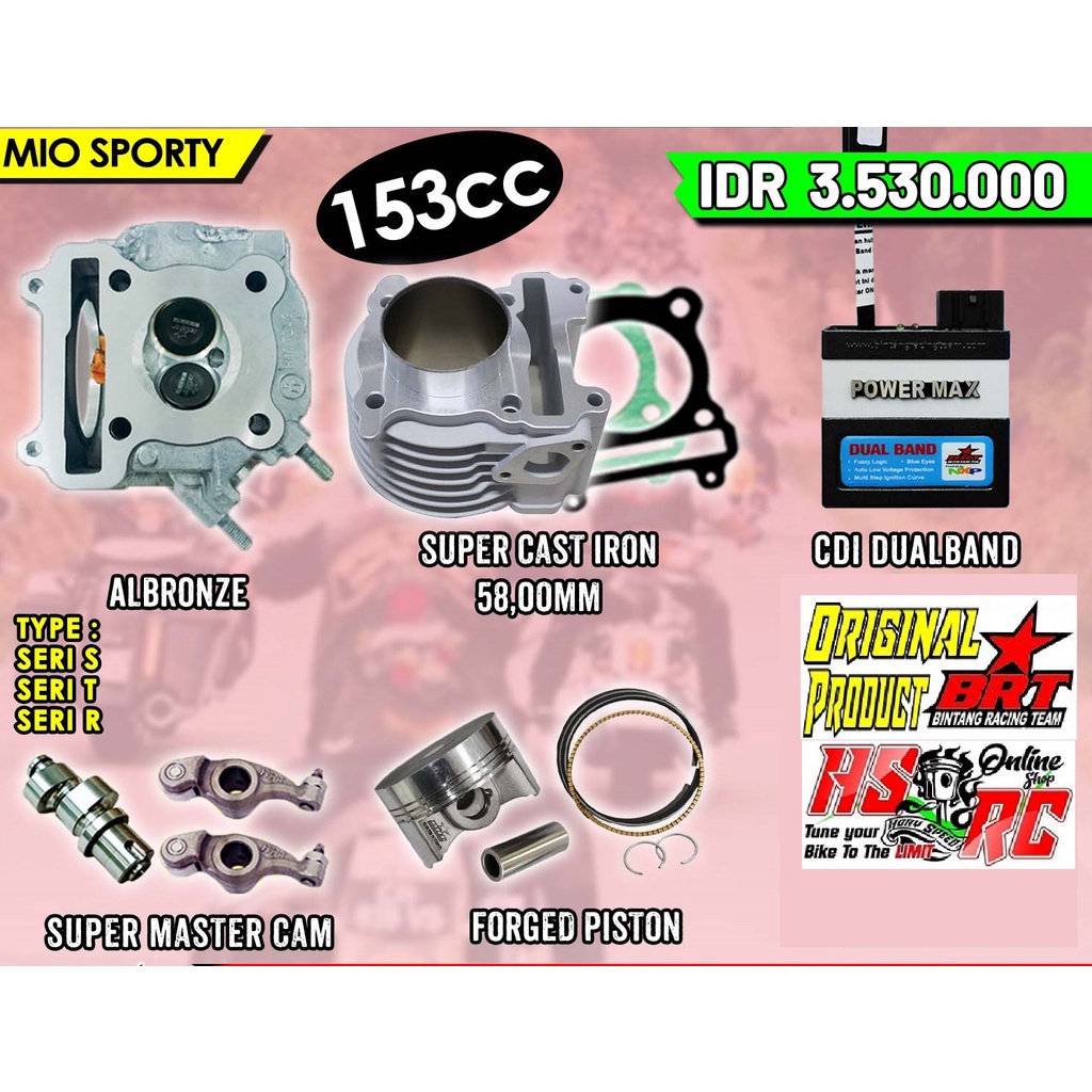 PAKET BLOK RACING BRT Yamaha MIO Sporty Soul Nouvo Harian Bore up 150cc Boring Silinder Mio 150 cc B