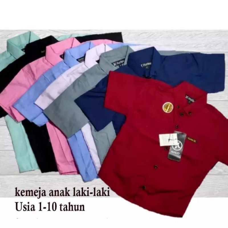 Kemeja Anak laki-laki warna polos Lengan Pendek  Size 1-10 Tahun -