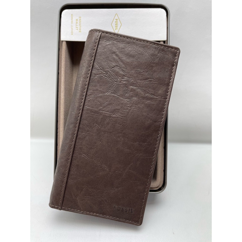 Dompet PRIA Fossil Neel executive brown n black with tin box