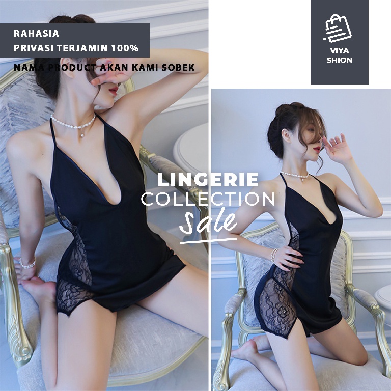 Lingerie Sexy Set Dress Gaun Piyama Baju Tidur Seksi Wanita Cosplay Hitam Hot Dewasa Cantik Menarik Premium-4
