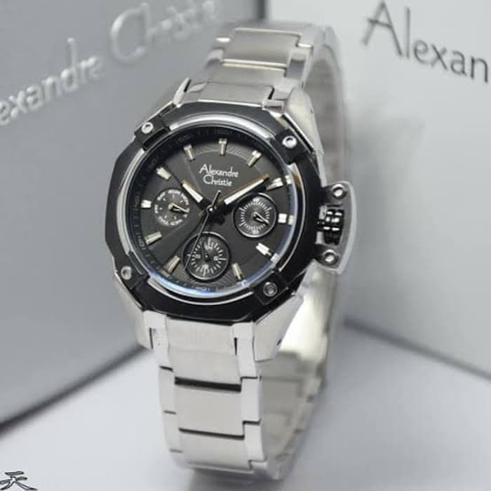 JAM TANGAN ALEXANDRE CHRISTIE AC 6225 SILVER BLACK WANITA ORIGINAL