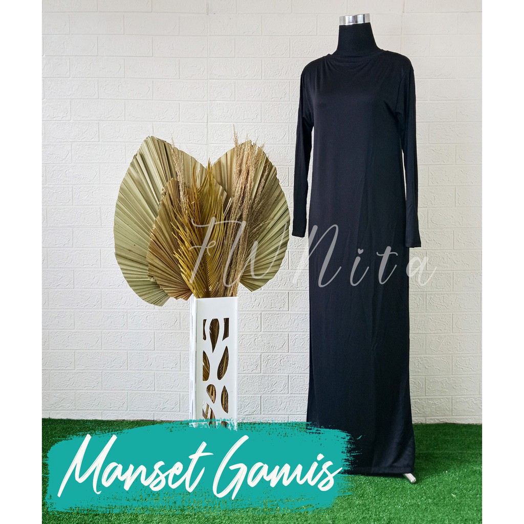 GAMIS LEBARAN MANSET ADEM LENGAN PANJANG MANGSET & MANSET ADEM LENGAN KUTUNG MANGSET POLOS WANITA INNER DRESS-5
