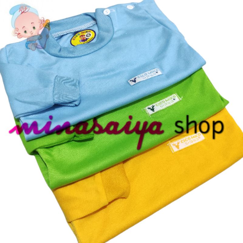 CICO MIKO 3 pcs dan ecer Kaos Bayi SNI Lengan Panjang Kancing Pundak Polos Warna Uk. S - XL