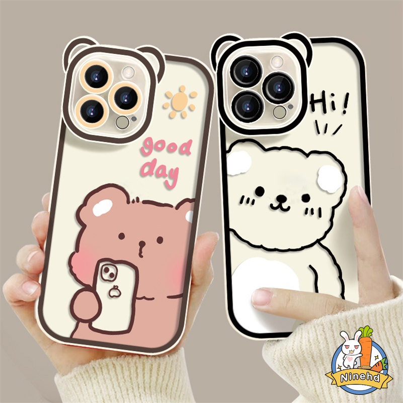 Soft Case Silikon TPU Motif Beruang Untuk Compatible for iPhone 14 13 12 11 Pro Max X Xr Xs Max SE 2020 iPhone 8 7 6 6s Plus Bear Selfie Cute Couple Phone Case Lens All-Inclusive Soft Silicone Shockproof Phone TPU Back Cover