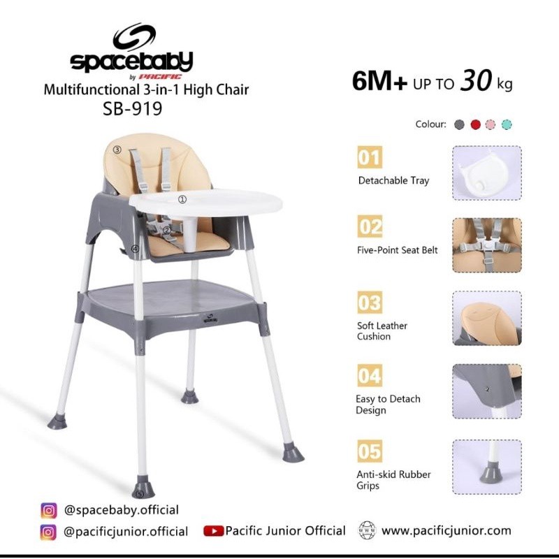 Spacebaby  SB919 3in1 High Chair Kursi Makan Bayi