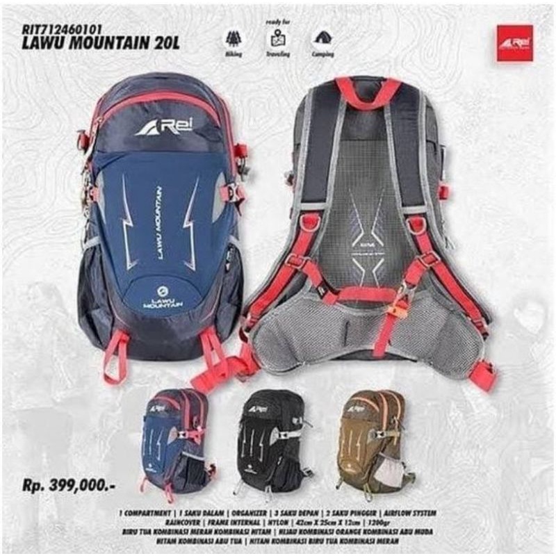 tas daypack original Arei lawu mountain 20L dapat raincover arei outdoorgear