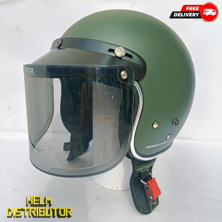 HELM BOGO RETRO KUALITAS PREMIUM LIS CHROME KACA DATAR/CEMBUNG FULL LEHER SNI DEWASA PRIA WANITA (COD)