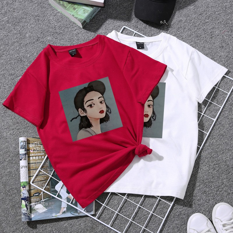 Kaos T Shirt Wanita Casual Model Longgar O Neck Motif Kaos T Shirt Wanita Casual Model Longgar O Neck Motif
