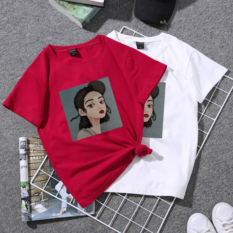  Kaos  T Shirt Wanita  Casual  Model  Longgar O Neck Motif 