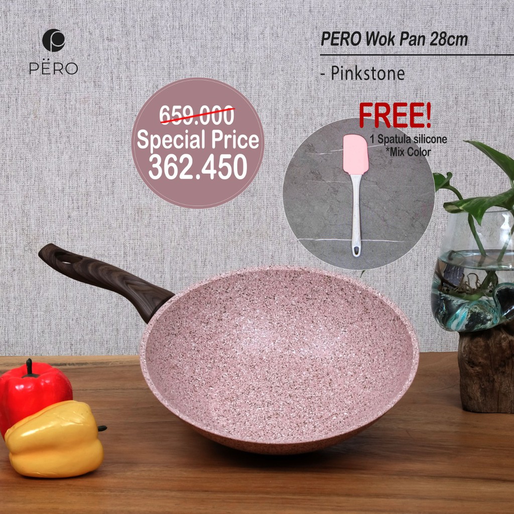 PERO Wajan - Wok Tava PinkStone with Wooden Handle 28cm
