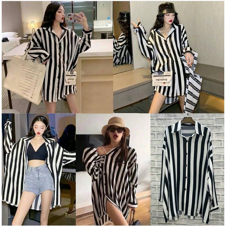 kemeja oversize stripe / kemeja jumbo LD 120