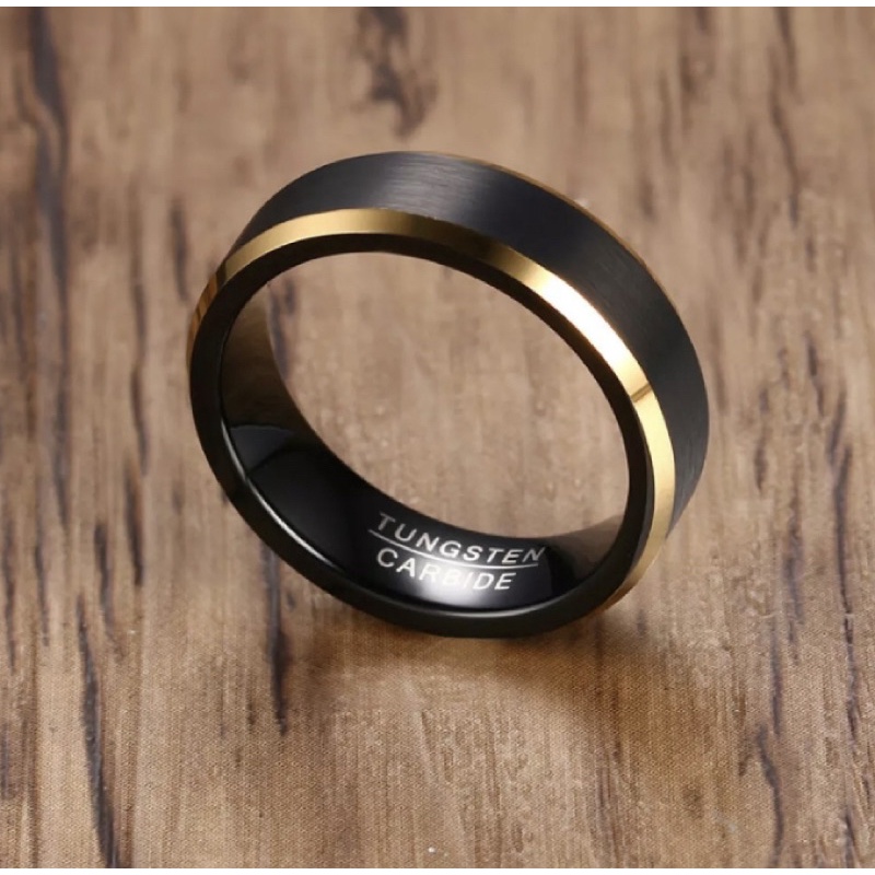 Cincin Tungsten Carbide Pertunangan Pernikahan Black IP Gold Plating Premium Original