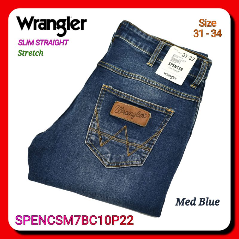 Celana Jeans Pria Wrangler Original SPENCSM7BC10P22 Slim Fit Stretch