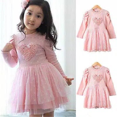 Dress tutu lengan panjang tunik pink import anak  pesta kaos katun