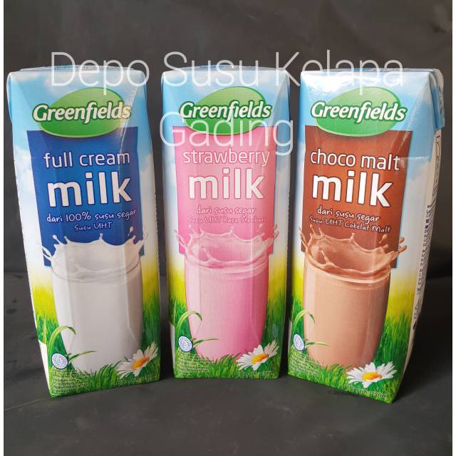 Susu Greenfields UHT 200 ml Full Cream Coklat Strawberry Milk | Greenfield 200ml Choco Malt Fresh