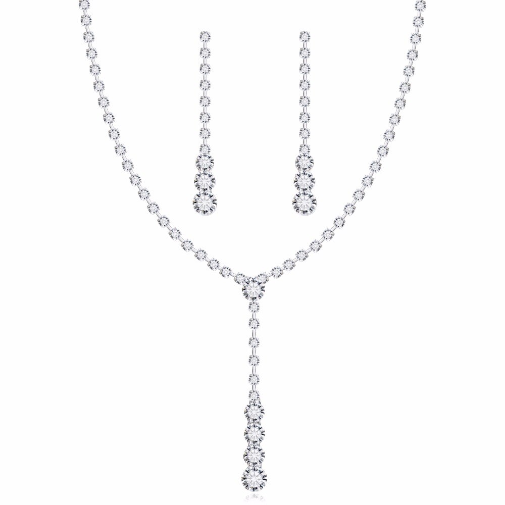 Set Perhiasan Kalung Dan Anting Aksen Kristal Untuk Pengantin