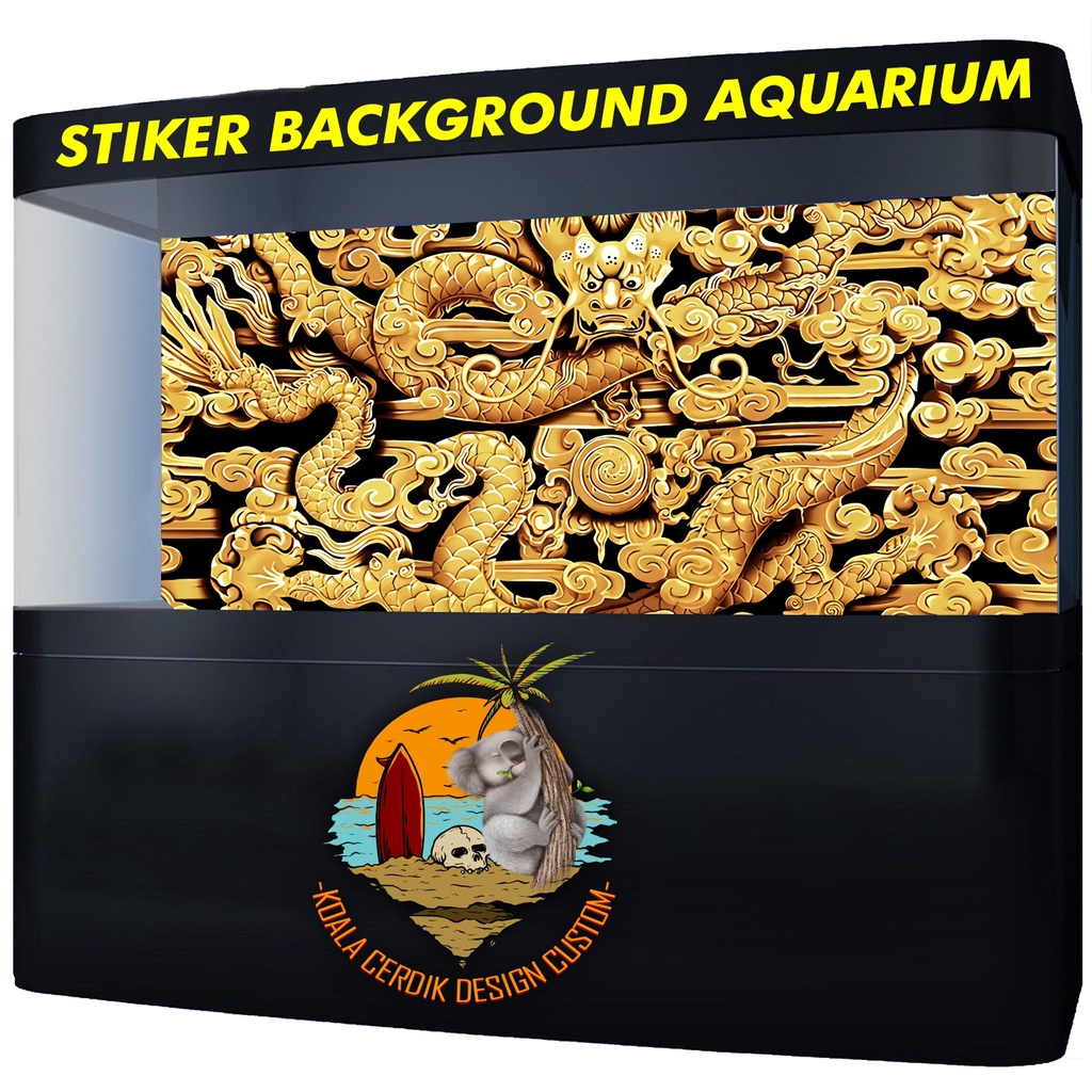 Jual Sticker Background Aquarium Luar Desain Naga Emas Indonesia