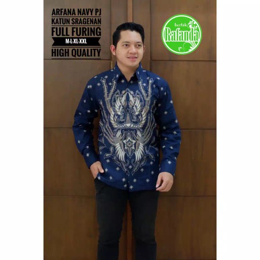 Arfana Navy Kemeja Batik Pria Full Furing Bahan Katun Sragenan