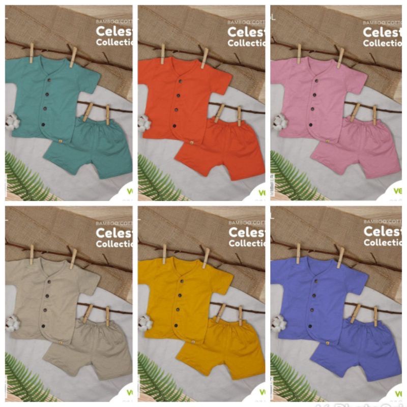 Velvet Junior Cotton Bamboo Celestial Collection Setelan Pendek Celana Pendek Kancing Tengah Full Warna Random - CC-060C3 (Per2 Dan Per3)