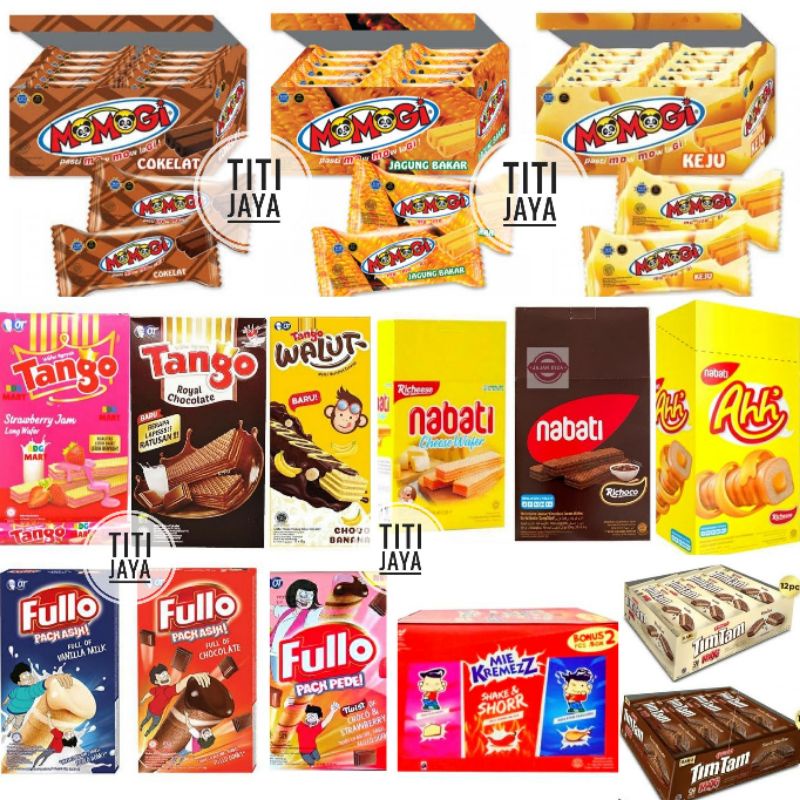 

JAJAN SNACK MOMOGI JAGUNG COKLAT RUMPUT LAUT MIE KREMEZ CHOCOLATOS TANGO WALUT SLAI OLAY STROBERI BLUEBERRY SARI GANDUM COKLAT FULLO VANILLA TWIST CHOCO STRAWBERRY WAFER NABATI RICHOCO COKLAT SNACK JAJAN ANAK GROSIR TERMURAH