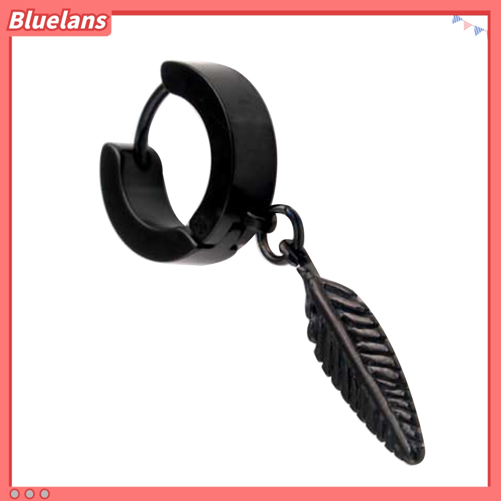 1pc Anting Hoop Liontin Bulu Bahan Stainless Steel Gaya Punk Untuk Pria