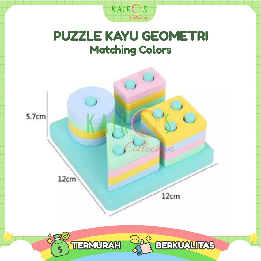 Mainan Kayu Edukasi Anak Menara Geometri Wooden Matching Color Montesori